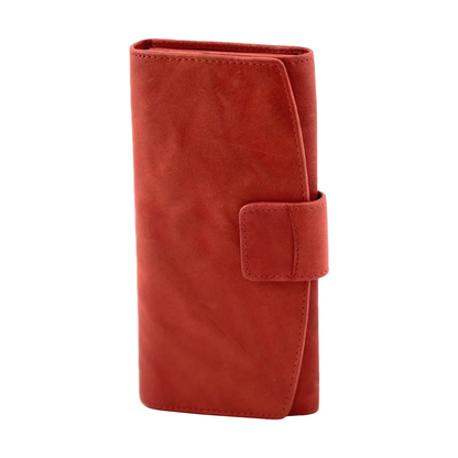 Vegetable Tanned Full Grain Leather Long Flap Button Wallet With Dual Zip Coin Pockets