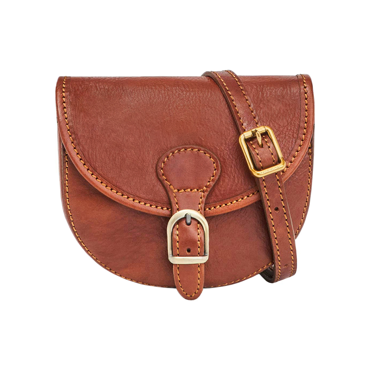 Semi-Rigid Vegetable Tanned Full Grain Leather Saddle Crossbody Bag With Suede Lining