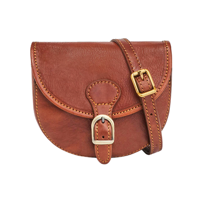 Semi-Rigid Vegetable Tanned Full Grain Leather Saddle Crossbody Bag With Suede Lining